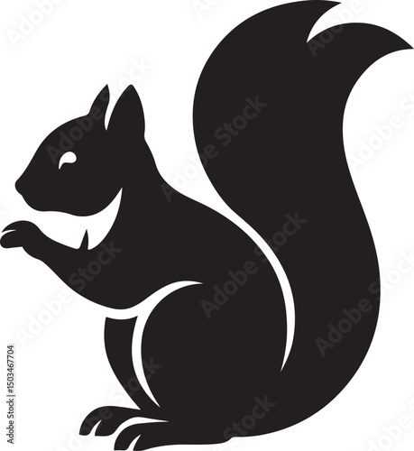 Squirrel silhouette black white design, Minimal forest animal squirrel art