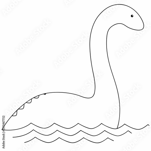 Loch ness monster coloring page simple and minimal line art illustration on white background