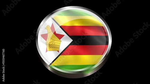 Zimbabwe Flag Waving in 3D Circular Shape with transparent background