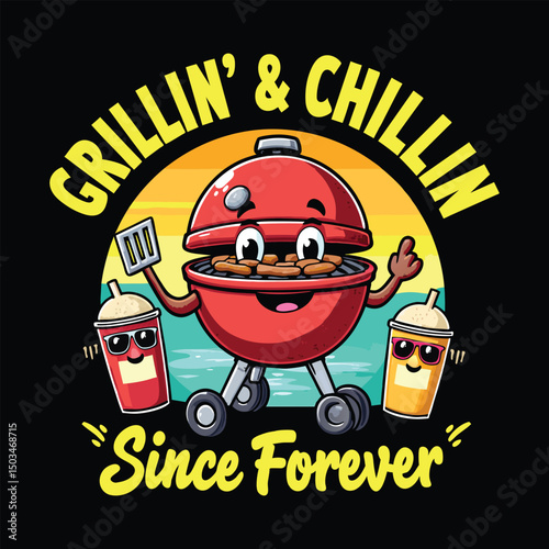 Vintage Grillin’ and Chillin’ BBQ T-Shirt Design