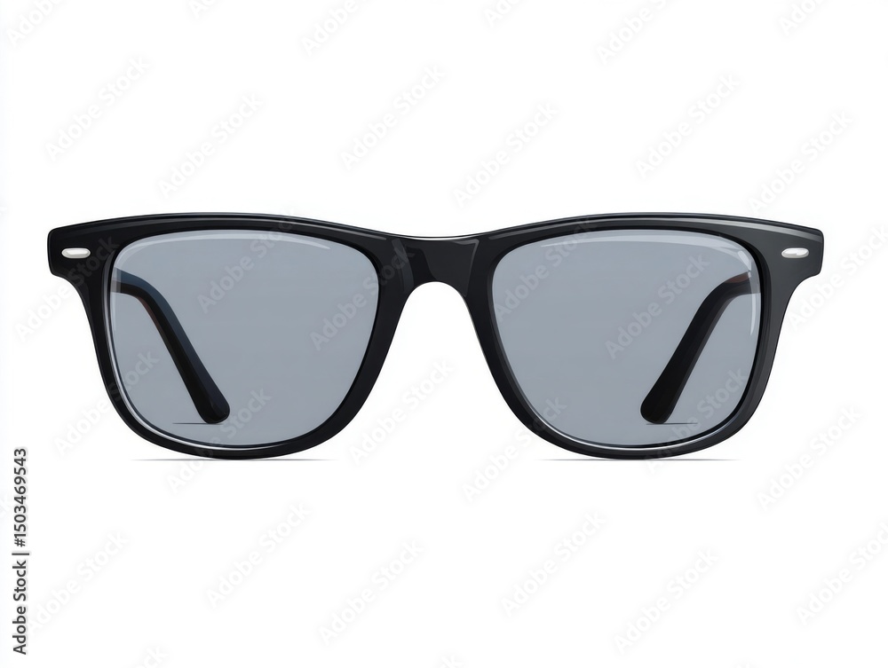 Black Square Sunglasses with Grey Lenses on White Background Black Square Sunglasses with Grey Lenses on White Background