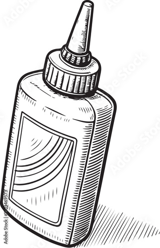 Glue Tube, Vector Illustration, Sketch Drawing Line Linear Symbol Icon Engraving Coloring Book, Hand-drawn Black and White Isolated