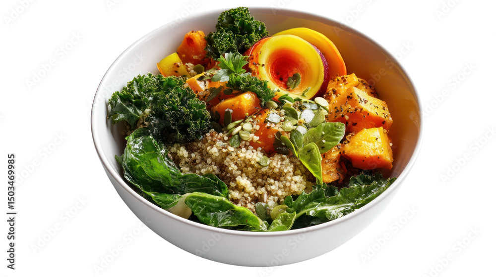 Healthy salad bowl with quinoa, vegetables, and greens on a white background. Healthy salad bowl with quinoa, vegetables, and greens on a white background.
