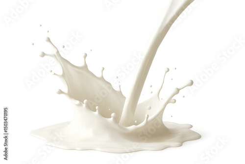Creamy liquid splash, dynamic white liquid bursting upward, perfect for food and beverage themes, ample space for text. Isolated on white background or PNG