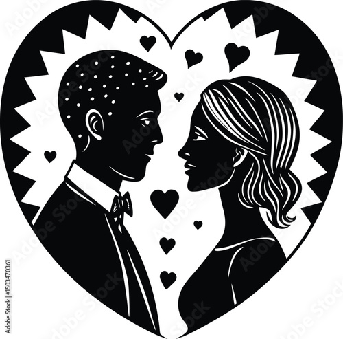 Couple Nose to Nose with Hearts Around
