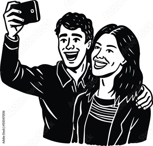 Couple Laughing While Taking a Selfie
