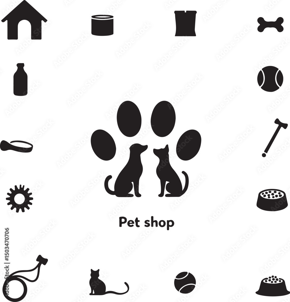 Fototapeta premium Pet Shop Icons Set vector design 