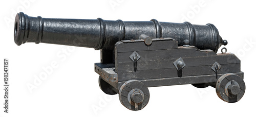 Fotografie Old ship cannon on a white background