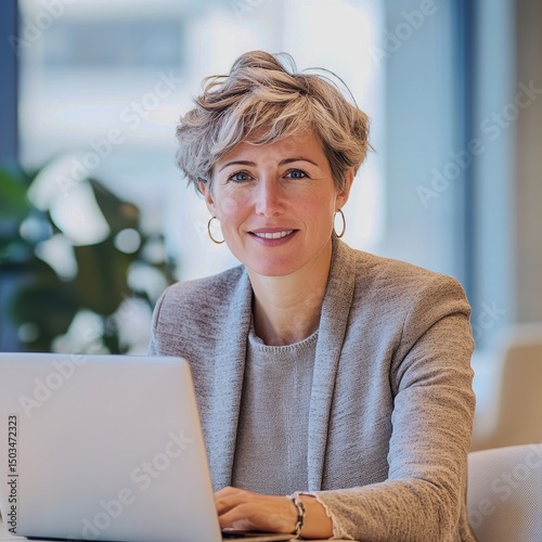 A female education consultant with a laptop in a bright office Free Download A female education consultant with a laptop in a bright office - GFXLoad