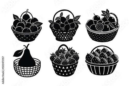 Black and white vector icon set of food and drink decorations with vintage pottery patterns