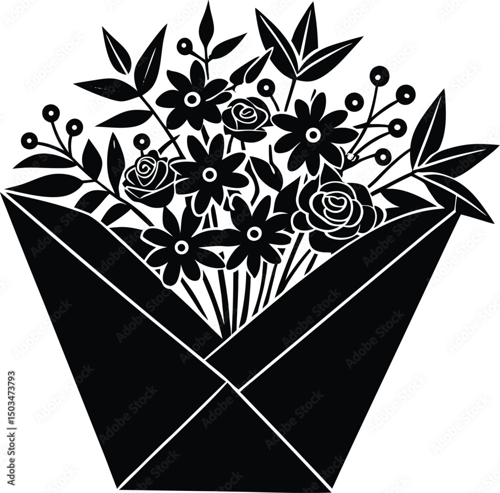 Flower Bouquet Inside Envelope Silhouette