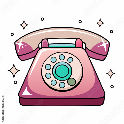 Vintage pink telephone with rotary dial and sparkling accents  