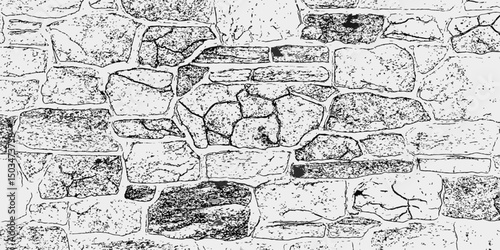 stone wall with varied textures and irregular shapes. the black and white design creates a visually interesting pattern grunge white background.