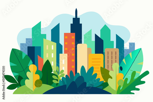 green city skyline with tree
