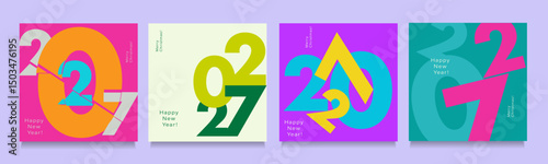 2027 Creativity Geometric Celebration of Happy New Year and Merry Christmas. Abstract Typography Design for Vibrant Advertising, Web Delights, Social Media Sparks, Banners, Covers, Posters.