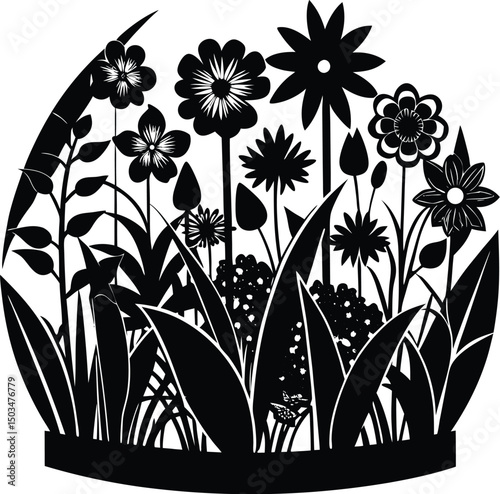 Garden Trellis With Climbing Flower Silhouettes