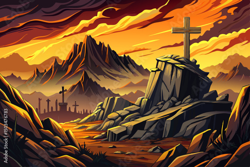 View of Golgotha at Dusk A Vision of Sacrifice and Grace vector landscape background