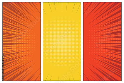 Comic cartoon 3 panels, comic book style pop art, frame retro layout cartoon