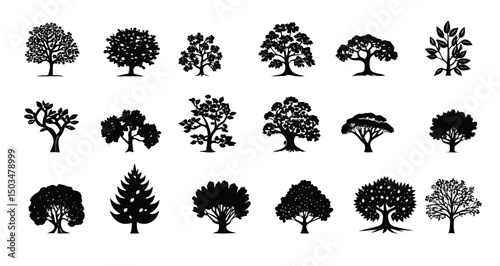 Black vector tree silhouette set for nature design