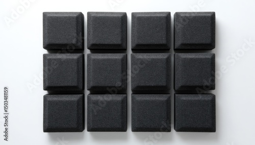 Dark gray square soundproofing panels arranged in a grid pattern