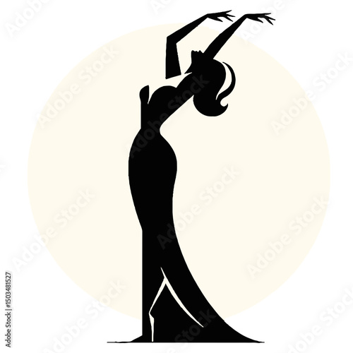 Graceful Woman Posing Elegantly Against Cream Background