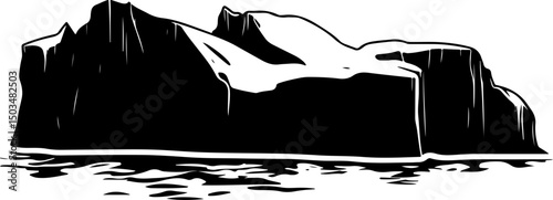 Monochrome Illustration of an Iceberg in the Sea