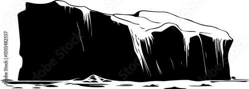 Monochrome Illustration of an Iceberg in the Sea