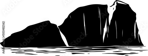 Monochrome Illustration of an Iceberg in the Sea