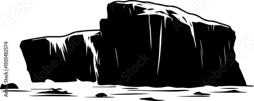 Monochrome Illustration of an Iceberg in the Sea