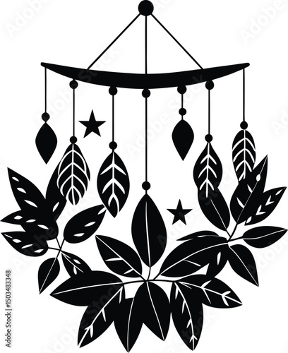 Hanging Leaf Mobile Silhouette Boho Nursery Theme