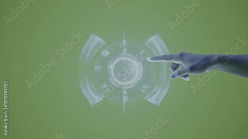 inger Touching Digital UI Button on Green Screen