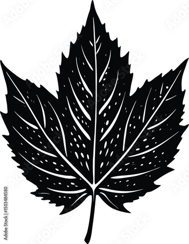 Inked Style Rough Edged Leaf Silhouette