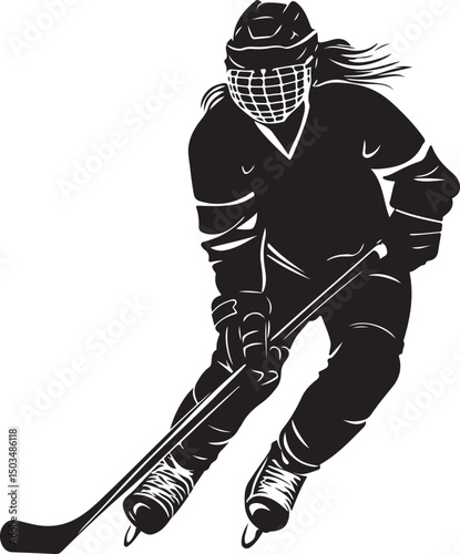 Ice Hockey Girl Silhouette Vector Illustration on Transparent Background