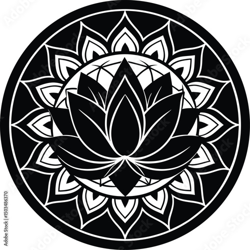 Lotus Flower Inside A Mandala Circle Silhouette