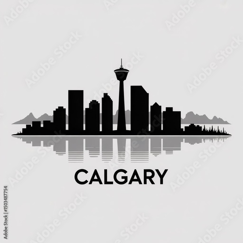 Calgary Skyline Vector – Silhouette of Alberta's Urban Center with Mountain Backdrop