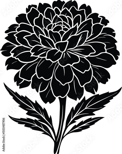 Marigold Flower Silhouette With Dense Petals