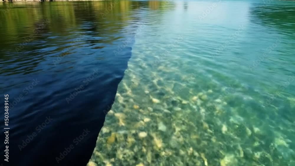 A river running with oil and crystal clear water side by side without mixing