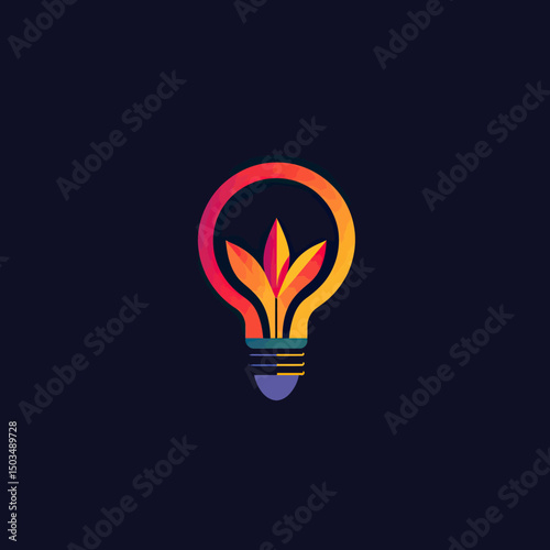 Creative light bulb logo with vibrant gradient plant leaves inside glowing filament symbolizing innovation and growth concept design