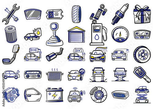 Car repair, cleaning and vehicle service icon set