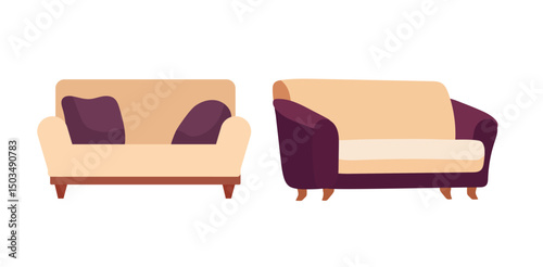 Sofa. Flat vector clipart, illustration with isolated background.