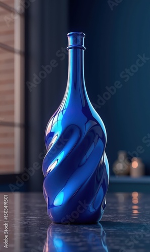 A stunning blue decorative bottle with a unique twisted design, perfect for interior decor, product showcases, or artistic projects.