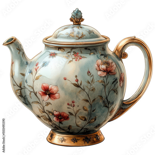 Floral teapot exquisitely rendered featuring delicate patterns in a vintage style