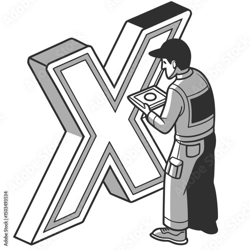 futuristic "X" symbol with beveled edges, 3D vector style, cyber theme

