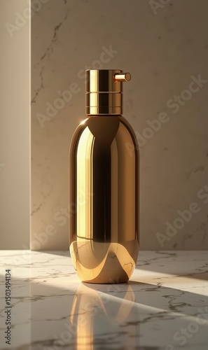 This elegant gold bottle exudes luxury and sophistication, perfect for branding, product displays, and high-end marketing materials.