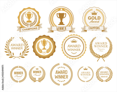 Collection of golden badge Award vector illustration collection