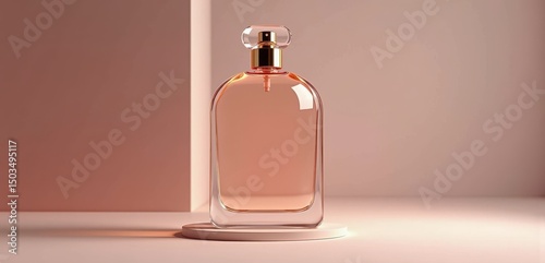 Elegant perfume bottle elegantly lit against a soft background, perfect for beauty and fragrance branding or marketing projects.