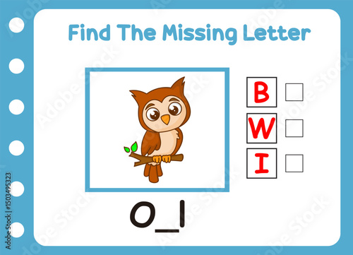 find missing letter of cute little owl.