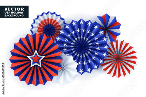 Paper stars 3d decoration for USA national holidays. Vector design elements for banner, poster, invitation greeting card