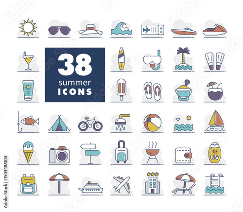 Summer vector isolated icons set. Summertime sign