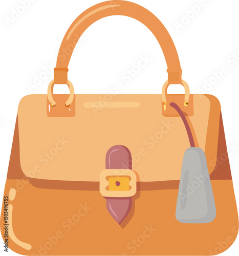 Vector illustration of a luxurious brown leather fashion handbag, a stylish personal accessory for women